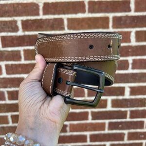 Wrangler Genuine Leather Belt Men’s Size 32 Brown with Contrast Stitching